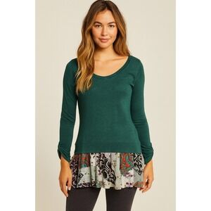 Anthropologie Little Yellow Button Green XS Sweater Boho Peasant Cottage Fairy